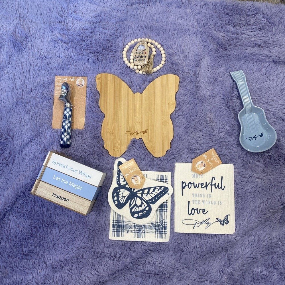 Dolly Parton Kitchen Home Decor Bundle Butterfly Cutting Board Spoon Rest New‎